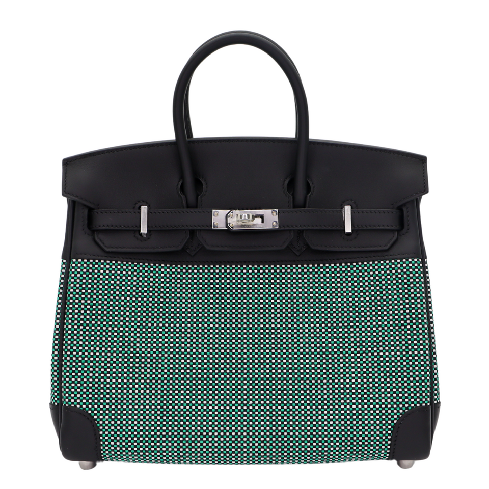 Hermes25cm Birkin Quadrille Menthe Toile/ Swift Leather Palladium Hardware