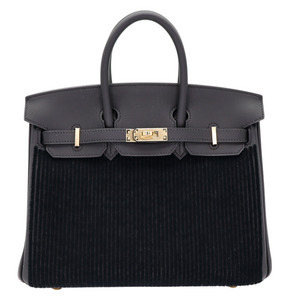 Hermes25cm Birkin Black Cote a Cote Tuffetage Caban Swift Leather Gold Hardware