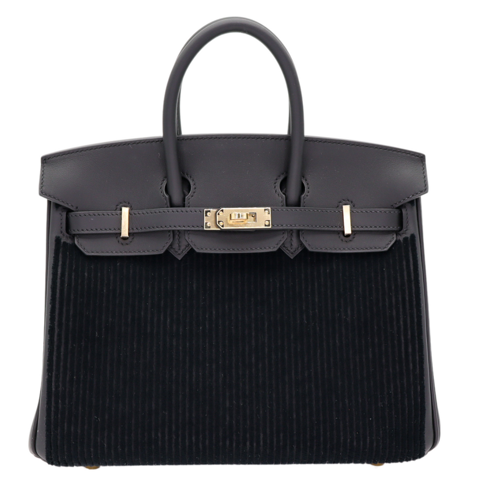 Hermes25cm Birkin Black Cote a Cote Tuffetage Caban Swift Leather Gold Hardware
