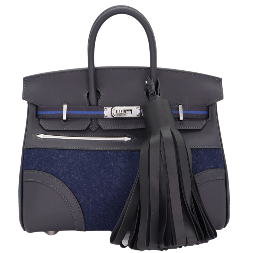 Hermes25cm Birkin Go Team Caban/ Bleu Nuit Swift/ Feutre Palladium Hardware