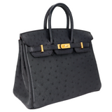 Hermes25cm Birkin HSS Black/ Rouge H Ostrich Brushed Gold Hardware
