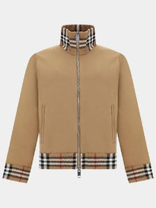 Luxury Burberry Men's Check Trim Track Jacket Camel