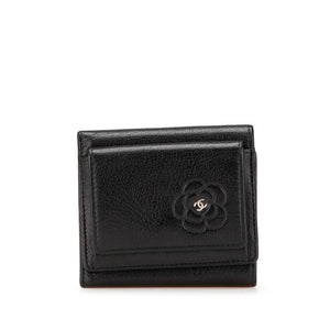 Chanel Camellia Coco Mark Lambskin Trifold Wallet