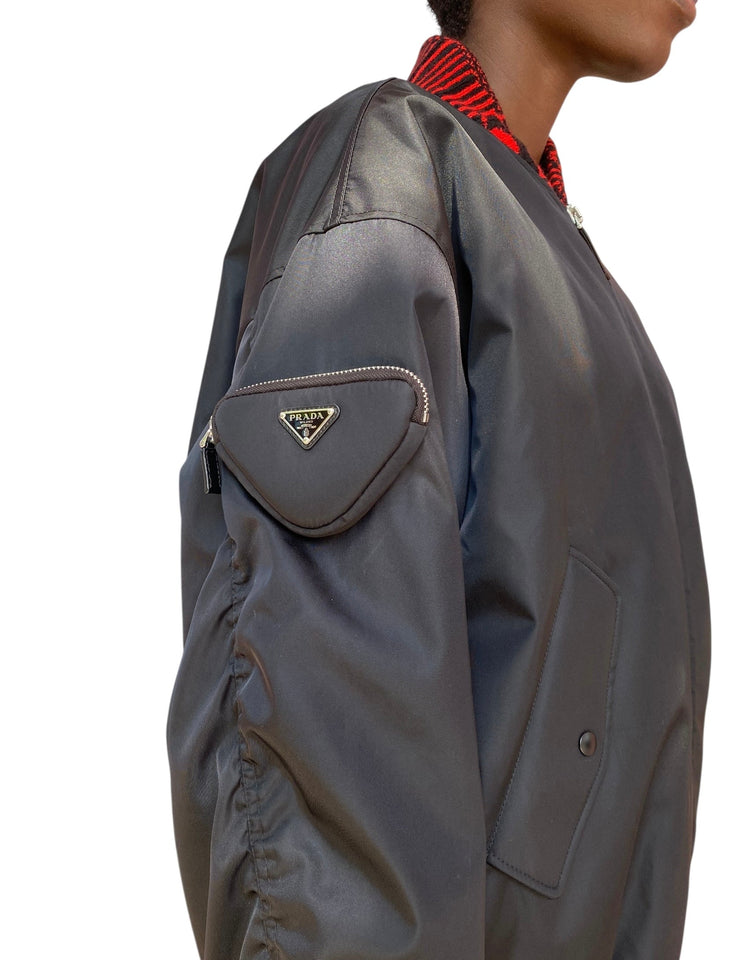 Prada 2021 Black Re-Nylon Knit Bomber Jacket - XS
