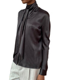 Christian Dior Black Silk Wrap Tie Long Sleeve Shirt - 40 / US 6
