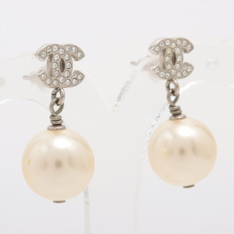 Chanel CC Pearl Drop Earrings Silver (Costume Jewellery)