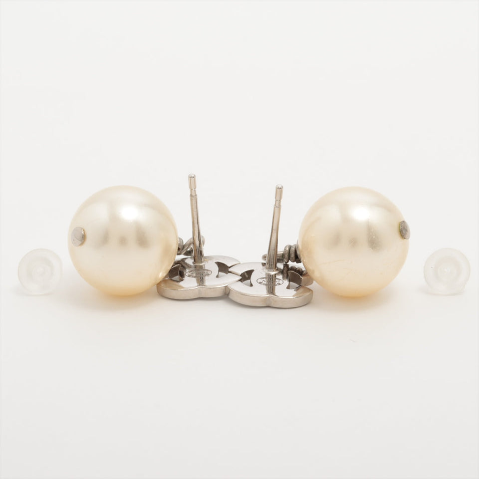 Chanel CC Pearl Drop Earrings Silver (Costume Jewellery)