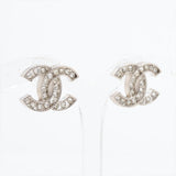 Chanel Coco Logo Silver Rhinestone Earrings Costume Jewellery