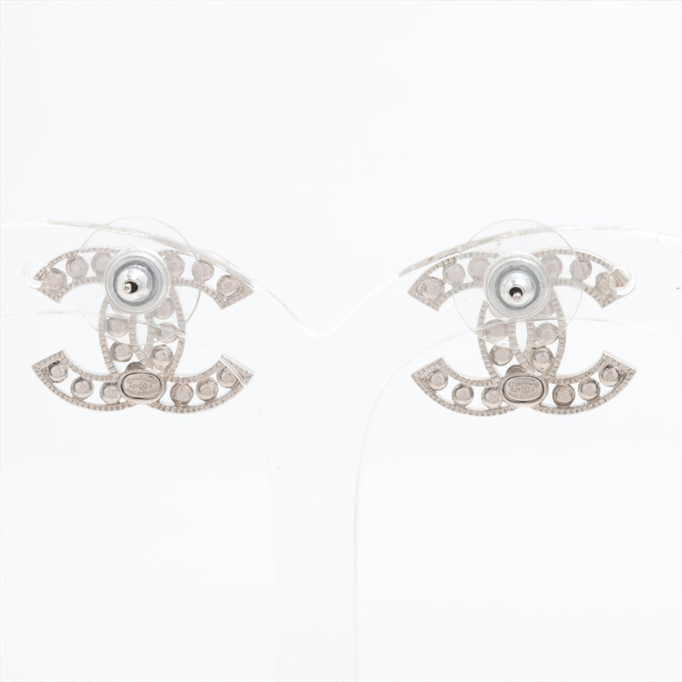 Chanel Coco Logo Silver Rhinestone Earrings Costume Jewellery