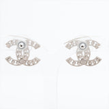 Chanel Coco Logo Silver Rhinestone Earrings Costume Jewellery