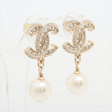 Chanel Coco Logo Pearl Drop Rhinestone Earrings Costume Jewellery