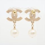 Chanel Coco Logo Pearl Drop Rhinestone Earrings Costume Jewellery