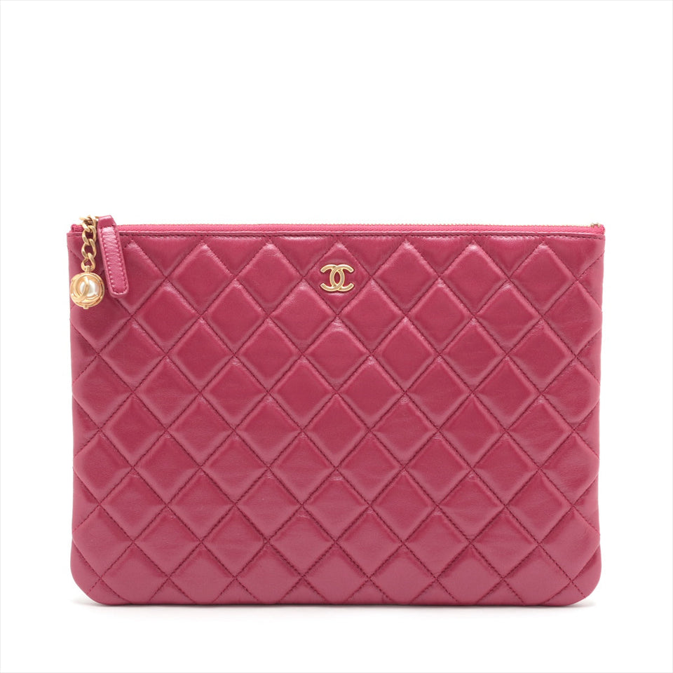 Chanel Matelasse Lambskin Pink Clutch Case bag