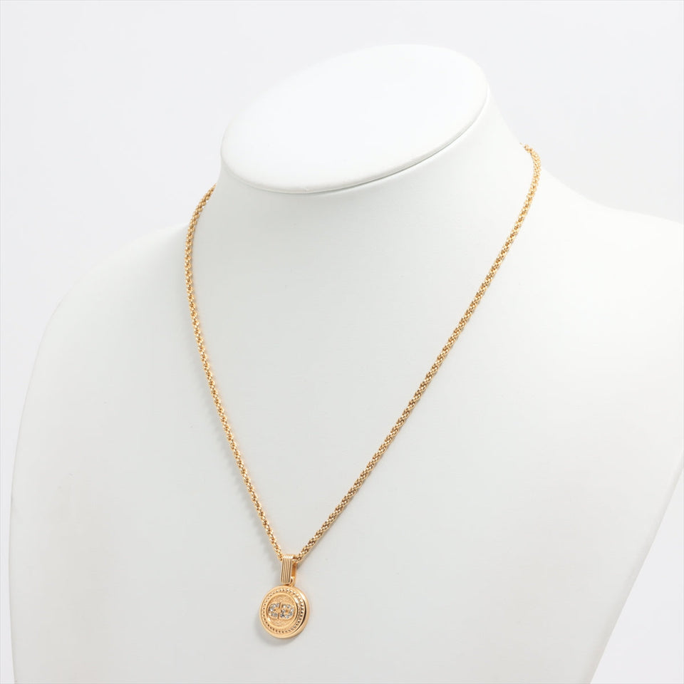 Christian Dior Round Pendant Rhinestone Gold Necklace Costume Jewellery