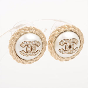 Chanel Coco Pearl Rhinestone Gold Stud Earrings Costume Jewellery