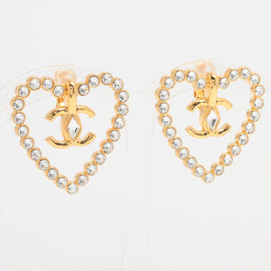 Chanel Coco Heart Rhinestone Gold Clip On Earrings Costume Jewellery 2023