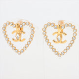 Chanel Coco Heart Rhinestone Gold Clip On Earrings Costume Jewellery 2023