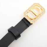 Dior CD Rhinestone Gold Black Belt 70cm