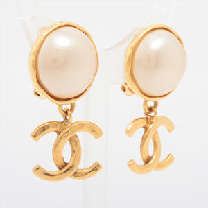 Chanel Coco Logo Pearl Gold Clip On Earrings Costume Jewellery