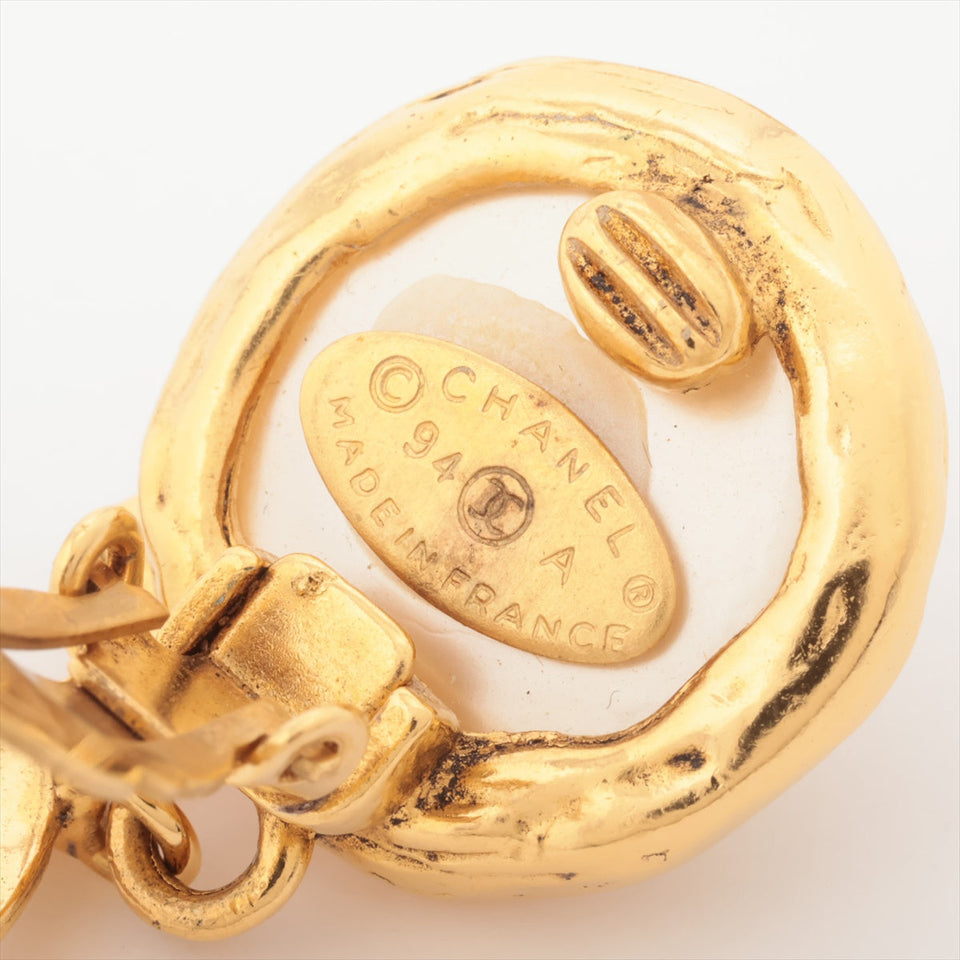 Chanel Coco Logo Pearl Gold Clip On Earrings Costume Jewellery