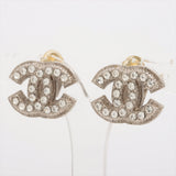 Chanel Coco Logo Rhinestone Silver Clip On Earrings