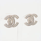 Chanel Coco Rhinestone Pearl Silver Clip On Earrings Costume Jewellery