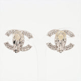 Chanel Coco Rhinestone Pearl Silver Clip On Earrings Costume Jewellery