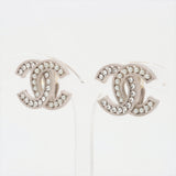 Chanel Coco Rhinestone Pearl Silver Clip On Earrings Costume Jewellery