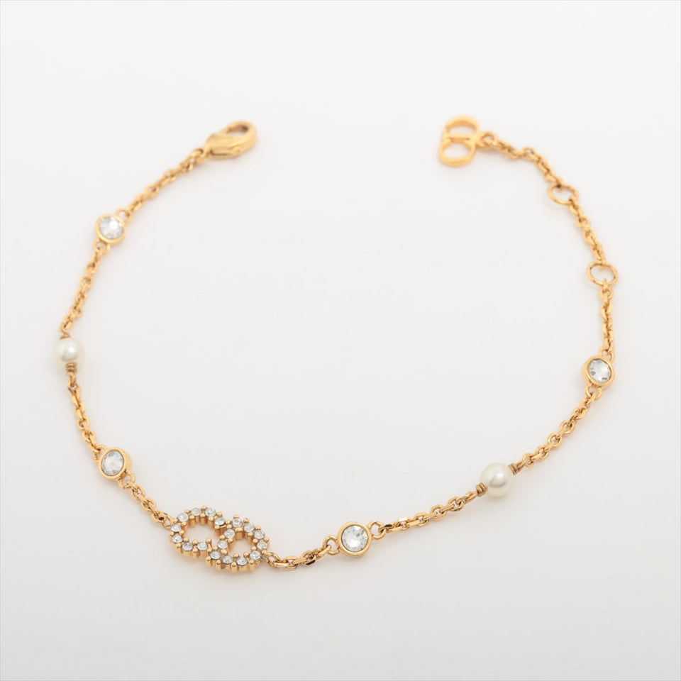 Dior Petit CD Yellow Gold Rhinestone/Pearl Bracelet Costume Jewellery