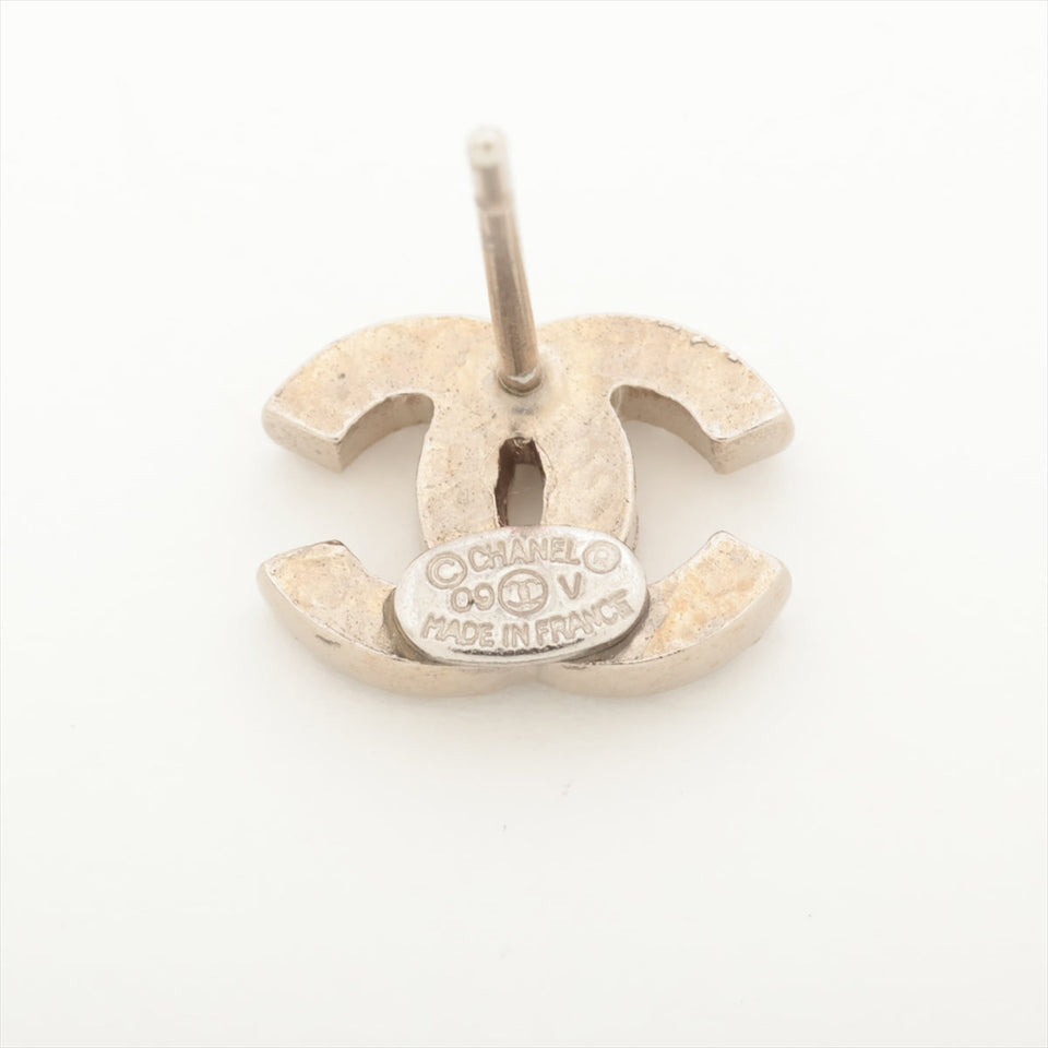 Chanel Coco Logo Rhinestone Silver Stud Earrings Costume Jewellery