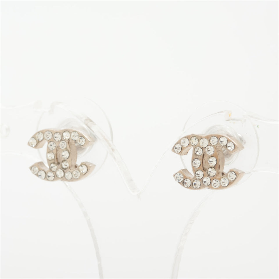 Chanel Coco Logo Rhinestone Silver Stud Earrings Costume Jewellery