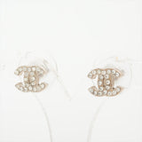 Chanel Coco Logo Rhinestone Silver Stud Earrings Costume Jewellery