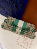 Gucci Horsebit 1955 Chain Cloth Green Web Monogram Leather and Gold Studs