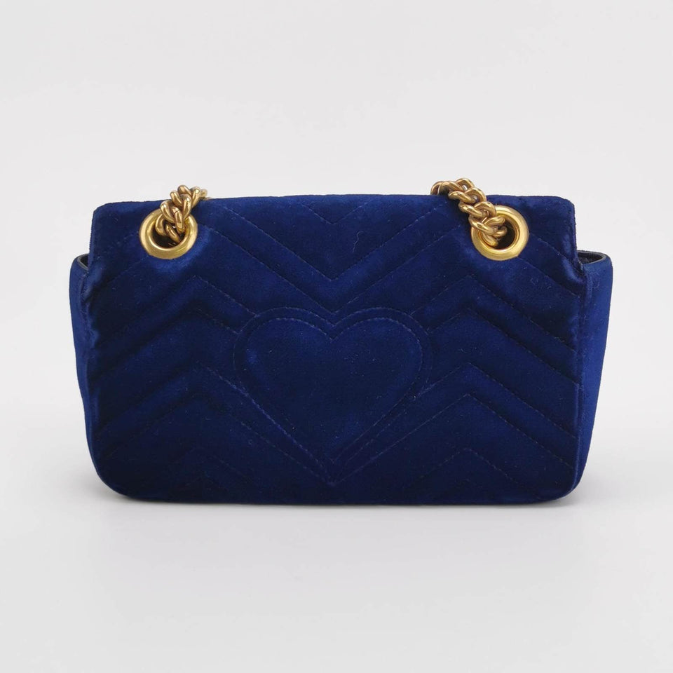 Gucci Marmont Mini Flap Navy Velvet Handbag