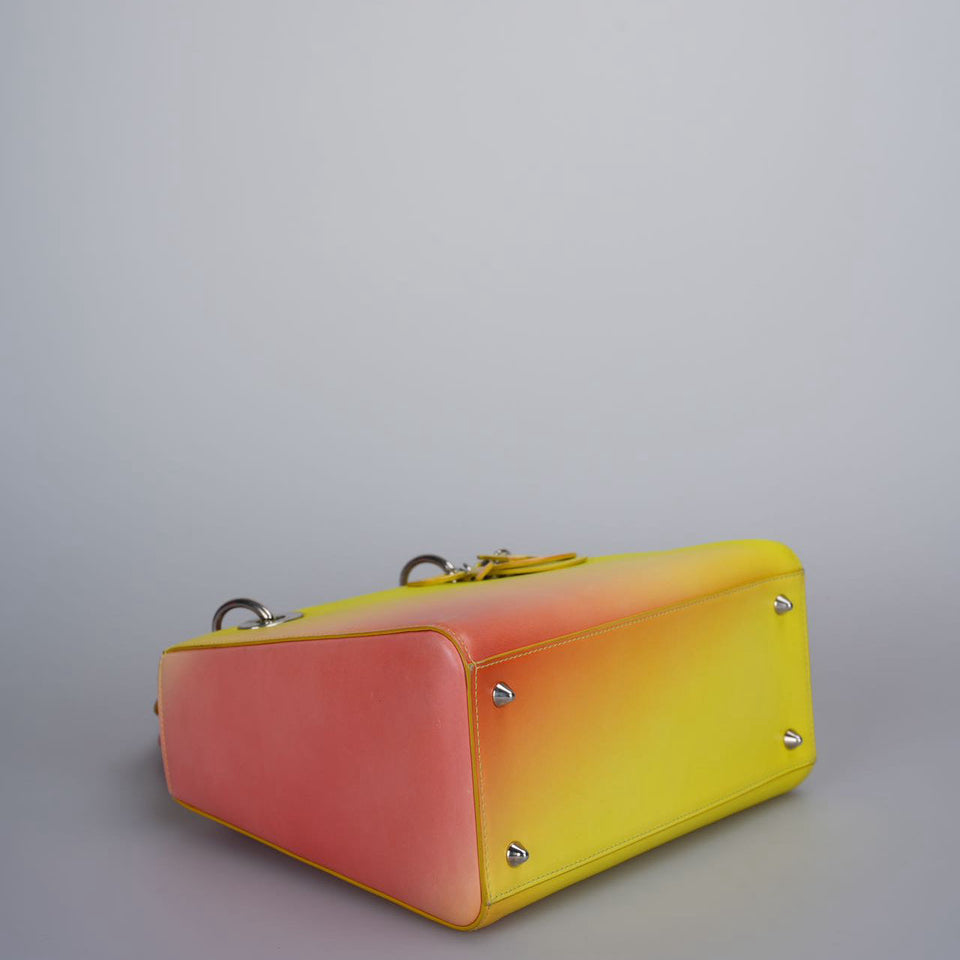 Christian Dior Lady Dior Medium Bag in Gradient Yellow and Orange Box Calf Leather