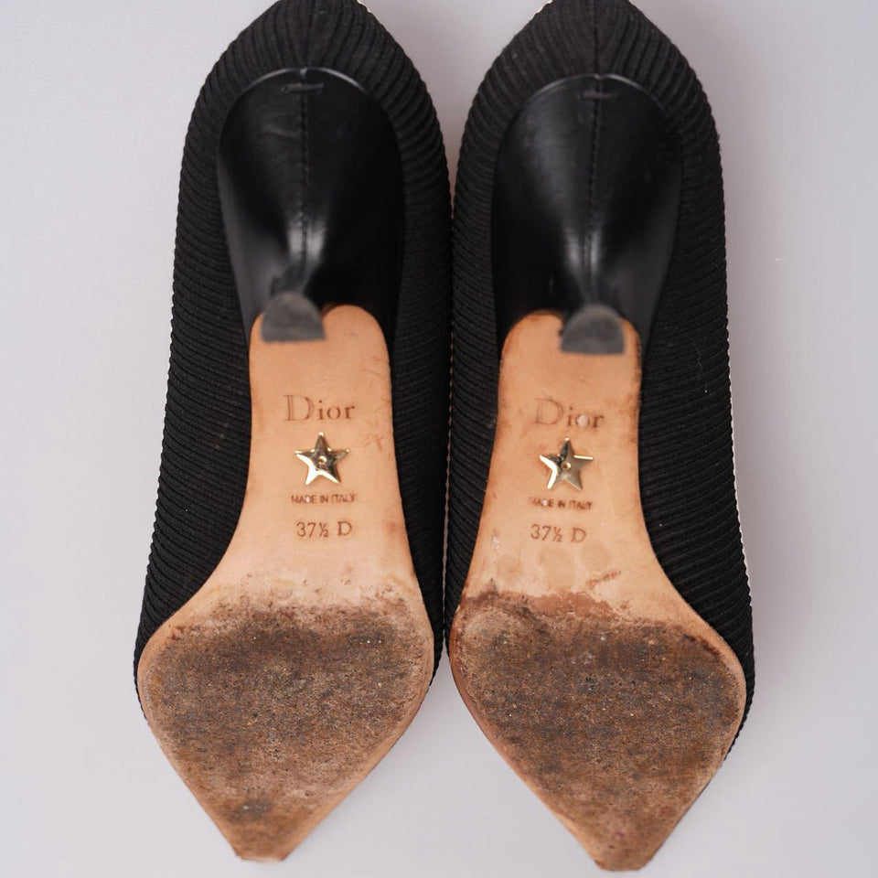 Christian Dior Black Canvas J'aDior Pumps Size 37.5D with Beige Insole