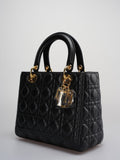 Christian Dior Black Medium Bag in Cannage Lambskin Leather with Gold Hardware