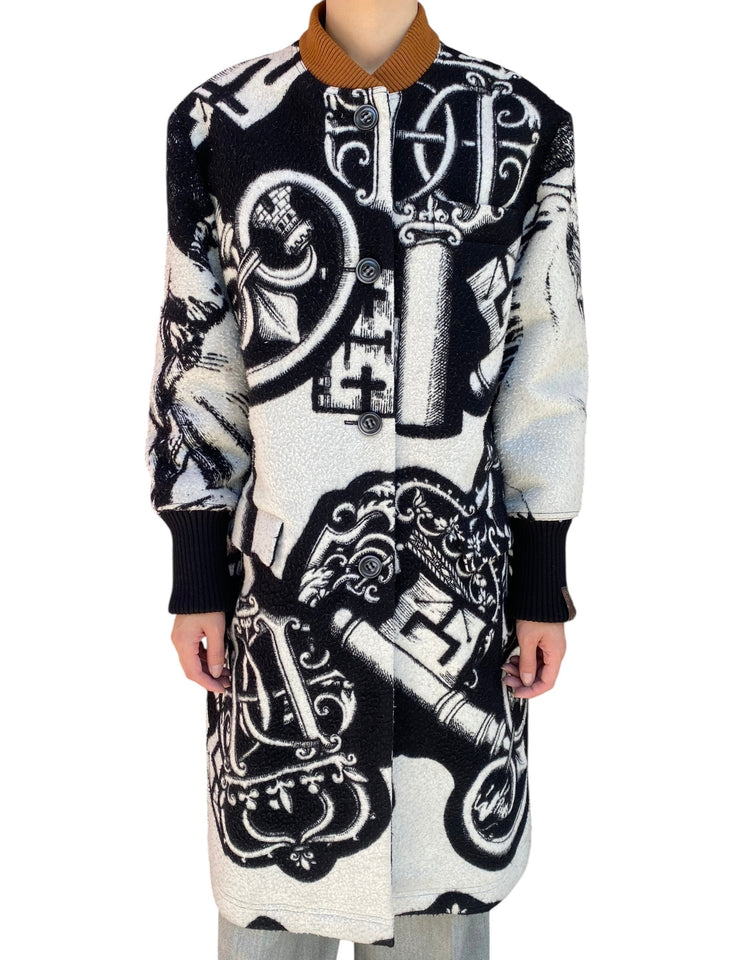 Louis Vuitton 2021 White Jacquard Wool Coat - 36