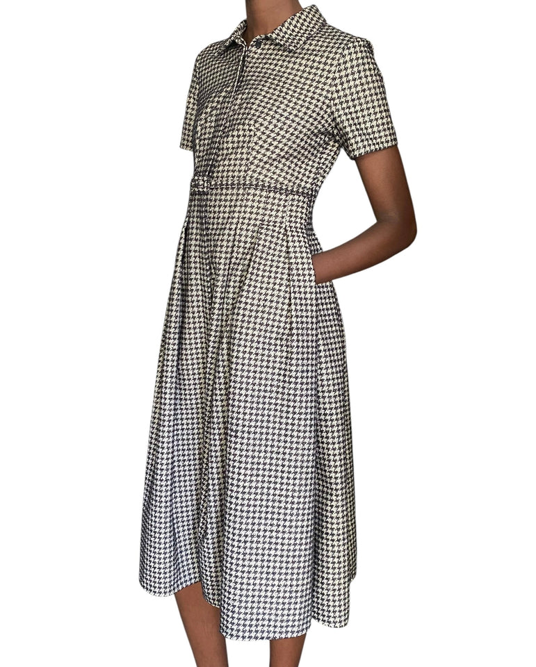 Christian Dior 2021 Houndstooth Midi Length Pleated Dress - IT 42 / FR 38 / US 6