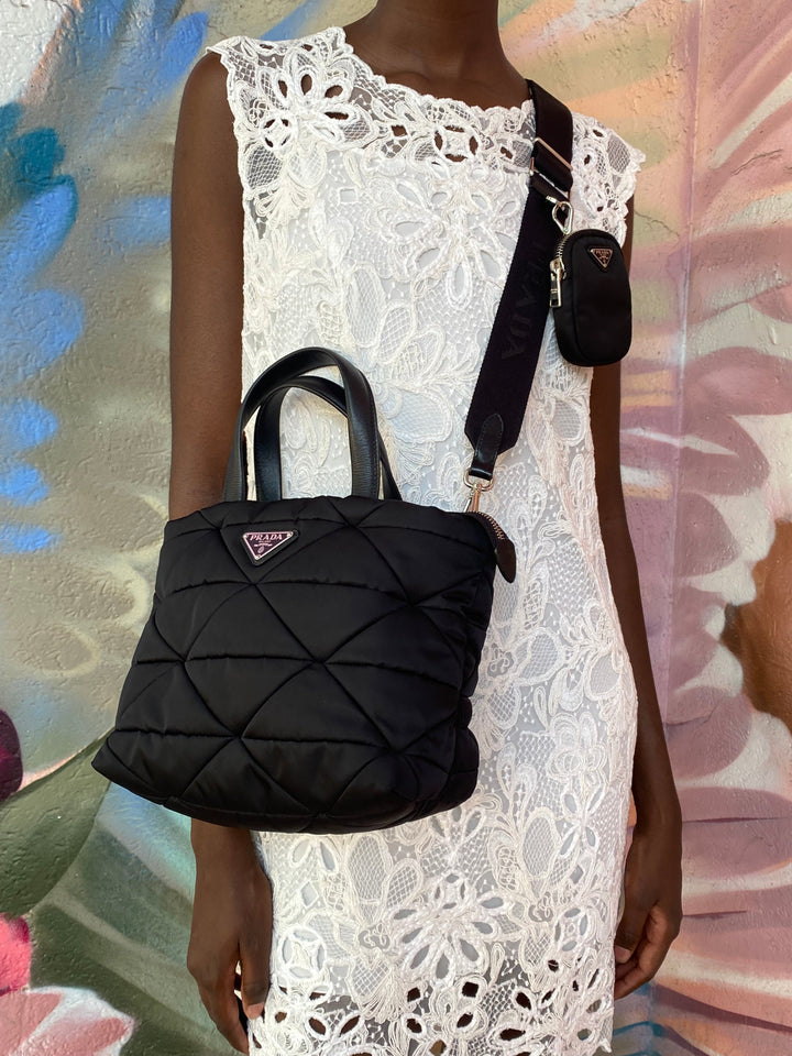 Prada Black Small Re-Nylon Padded Crossbody Tote Bag