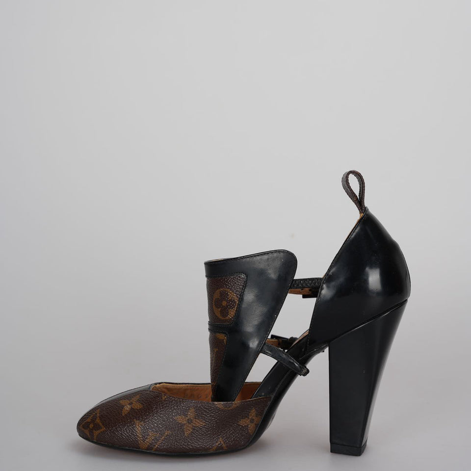 Louis Vuitton Classic Leather Monogram Headline Pumps 35 Black & Brown