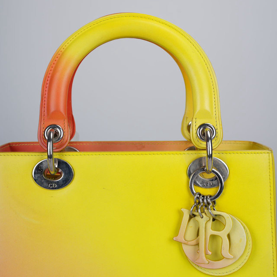 Christian Dior Lady Dior Medium Bag in Gradient Yellow and Orange Box Calf Leather