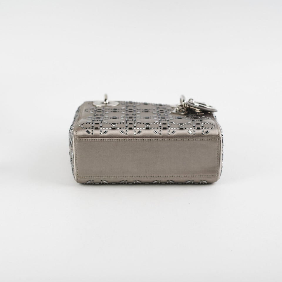Christian Dior Mini Lady Dior Satin Grey Crystal