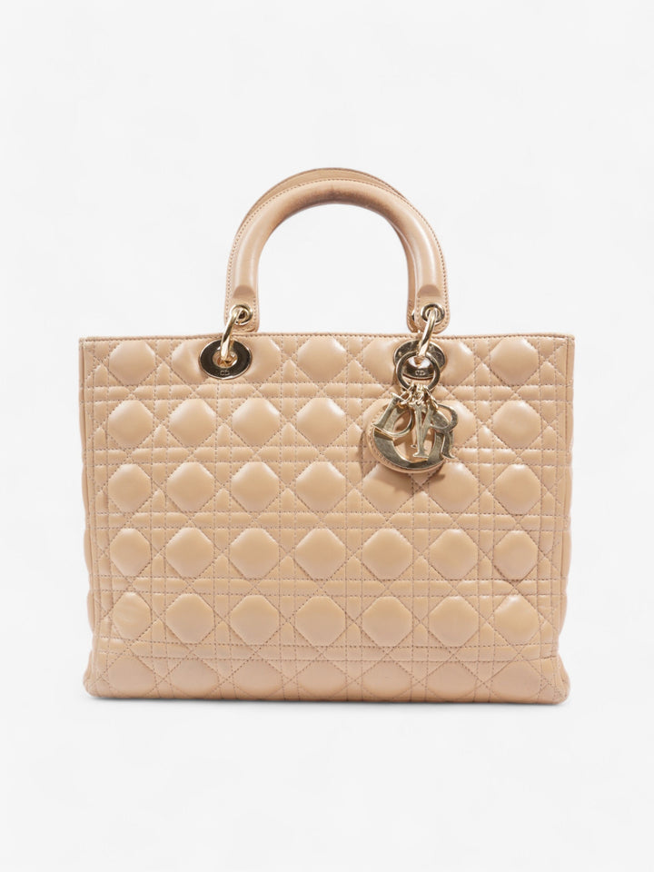 Christian Dior Lady Dior Beige Lambskin Leather Large