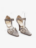 Christian Dior Strappy Pointed Heel 100mm Grey Satin EU 37.5 UK 4.5