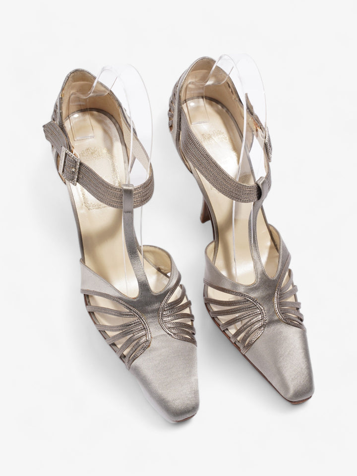 Christian Dior Strappy Pointed Heel 100mm Grey Satin EU 37.5 UK 4.5