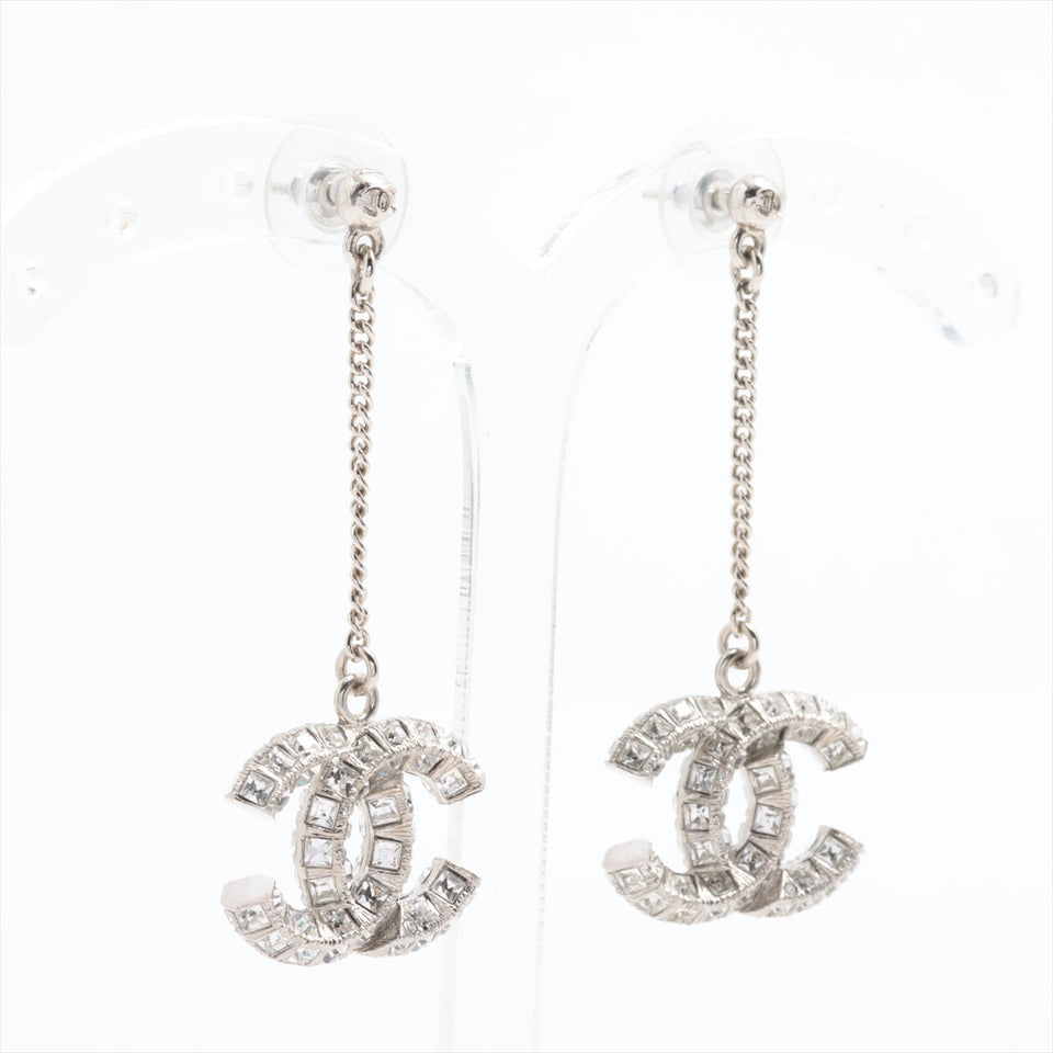 Chanel Coco Logo Silver Double sided Rhinestone Drop Earrings Costume Jewellery