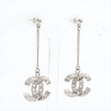 Chanel Coco Logo Silver Double sided Rhinestone Drop Earrings Costume Jewellery