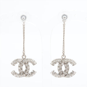 Chanel Coco Logo Silver Double sided Rhinestone Drop Earrings Costume Jewellery