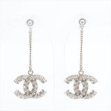 Chanel Coco Logo Silver Double sided Rhinestone Drop Earrings Costume Jewellery